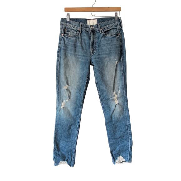 MOTHER Denim The Flirt Jeans High Rise Size 27 Cold Feet Fray Distressed Taper - Picture 1 of 11